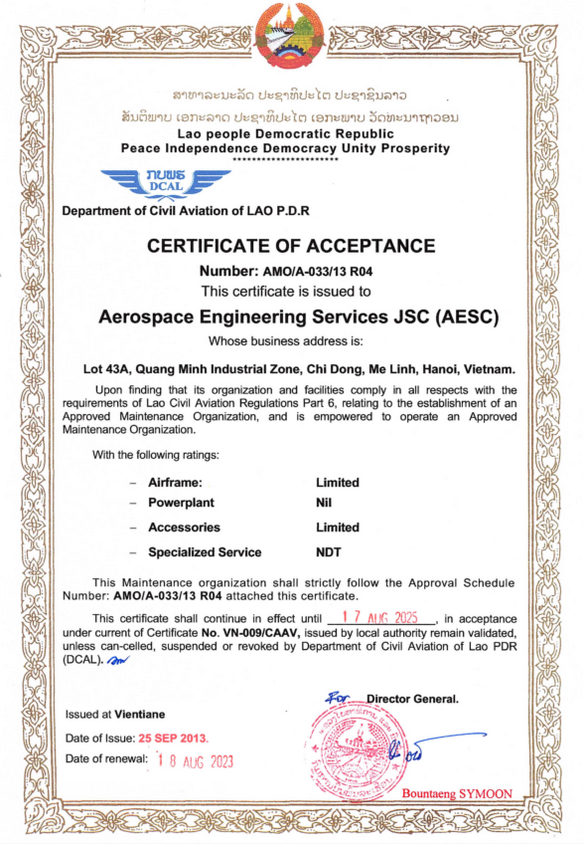 LAO DCA Approval Maintenance Organization
